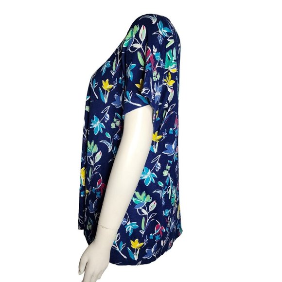 Croft & Barrow Shirt Womens Size 1X Blue Floral Short Sleeve The Classic Tee - Picture 2 of 5